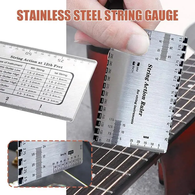 Guitar String Gauge Measuring Tool Measuring Tool String Height Gauge Multi-Functional Precision Action Ruler Bass Setup