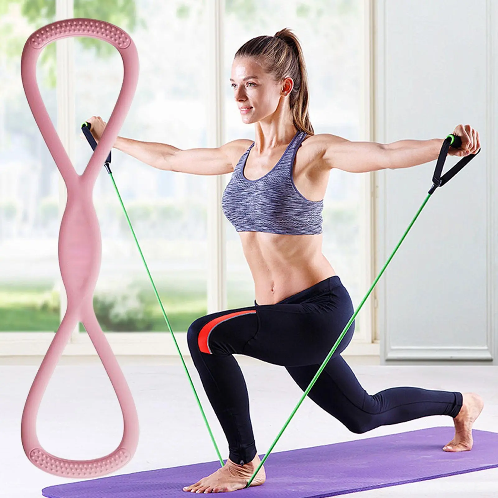 Exercise Bands With Handles Figure 8 Silicone Yoga Bands Strength Training Equipment For Upper Body Arm Back Shoulder Strength