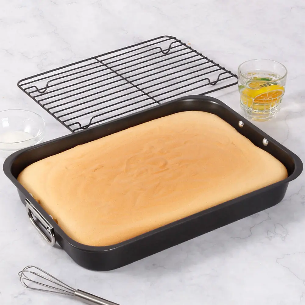 Carbon Steel Roaster with Rack Multi-Function Thickened Baking Pan Dishwasher Safe Rectangular Roaster Pan for DIY Cake Chicken
