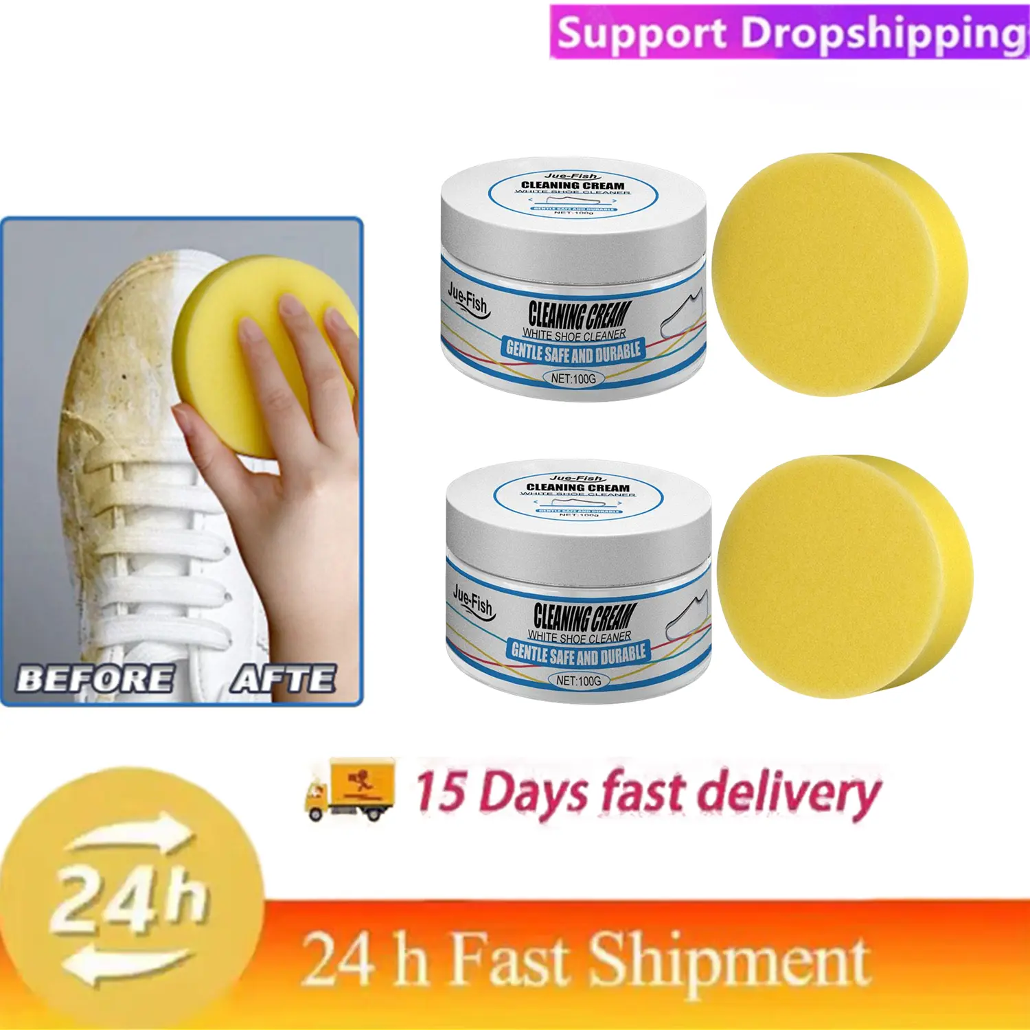 White Shoes Cleaning Cream With Wipe Sponge Stains Remover Shoes Whitening All-Purpose Cleansing Cream For Shoes Sneakers