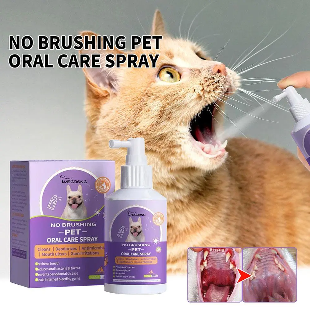 50ml Pet Oral Cleanse Spray Dogs Cats Teeth Clean Deodorant Breath Calculus Kitten Bad Remove Prevent Pet Supplies