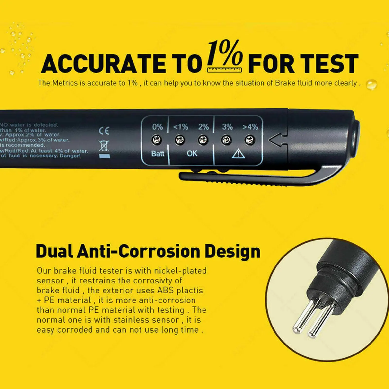 Brake Fluid Tester Auto Car Brake Liquid Digital Tester For DOT3/DOT4/DOT5.1 Accurate Oil Quality Check Pen Sound Light Alarm