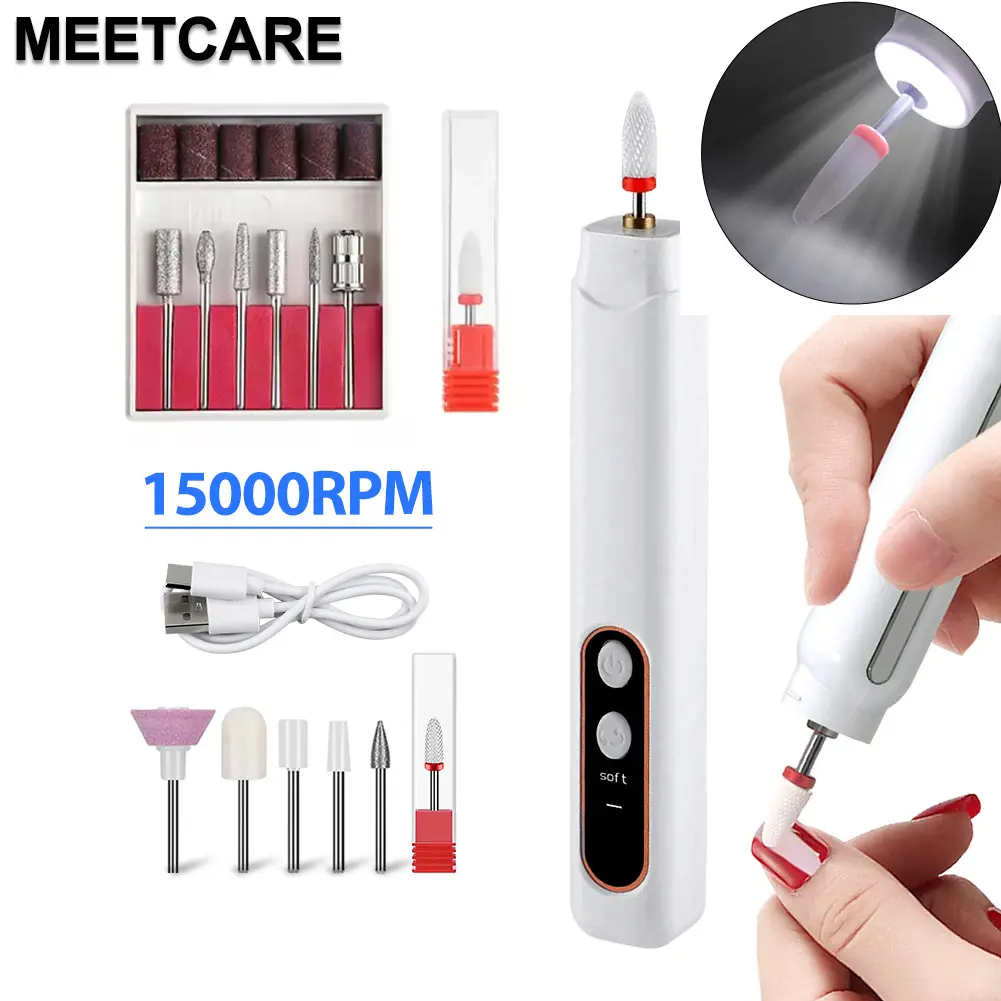 6in1 Wireless Nail Drill with LED Light Screen15000RPM Nails Manicure Cutter Nail Repair Pedicure Milling Cutter Polisher Sander