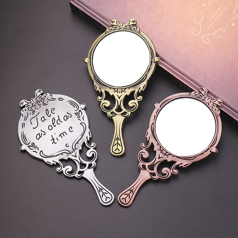 Retro Handheld Mirrors Makeup Mirror Hollow  Cosmetic Compact Mirror for Women
