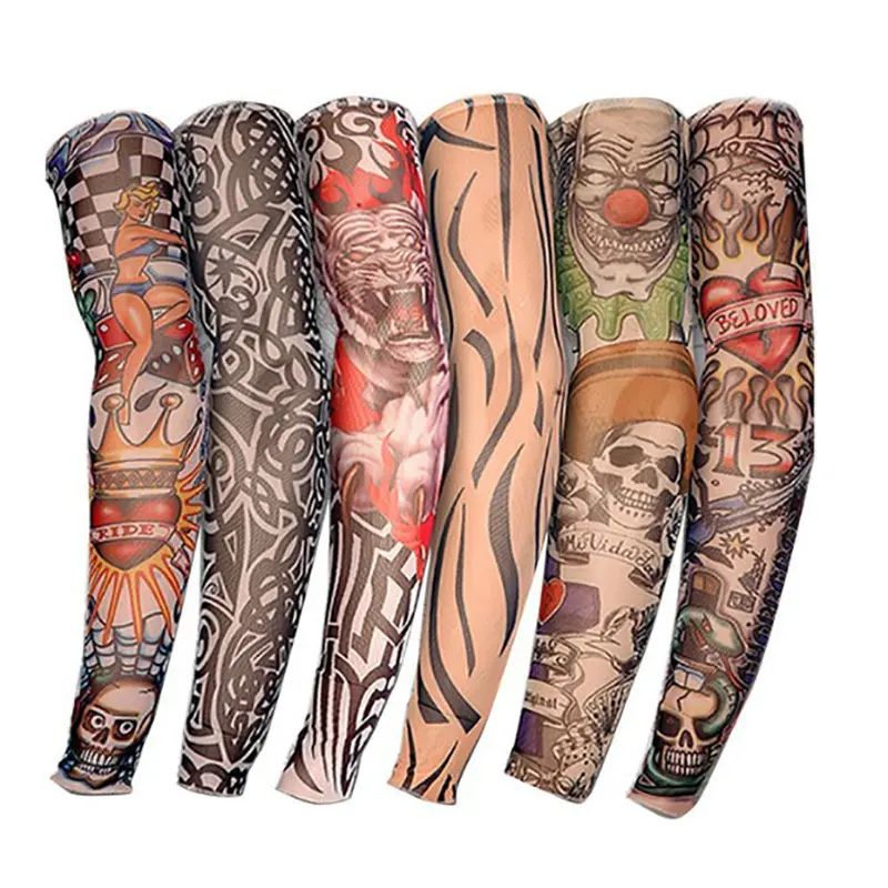 6 PCS New Nylon Elastic Fake Temporary Tattoo Sleeve Designs Body Arm Stockings Tatoo for Cool Men Women Drop shipping