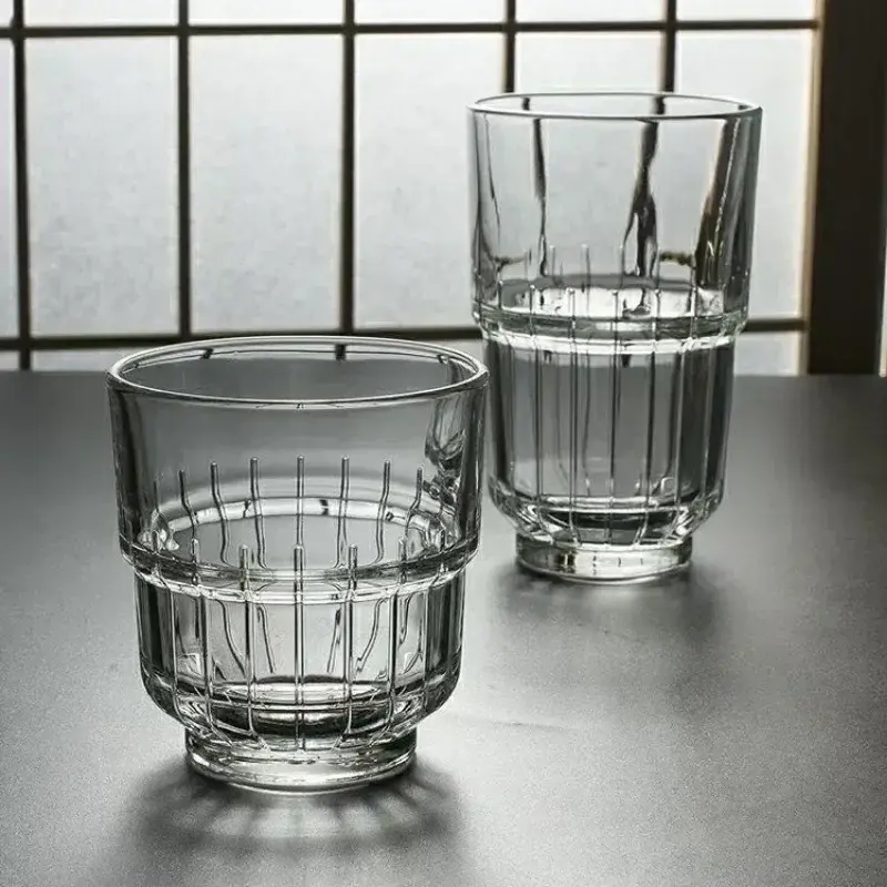 4pcs Sets Coffee Cups Household Glass Drinkware Stacked Ice Latte Cup Heat Resistant Water Drinking Juice Milk Coffeeware Cups
