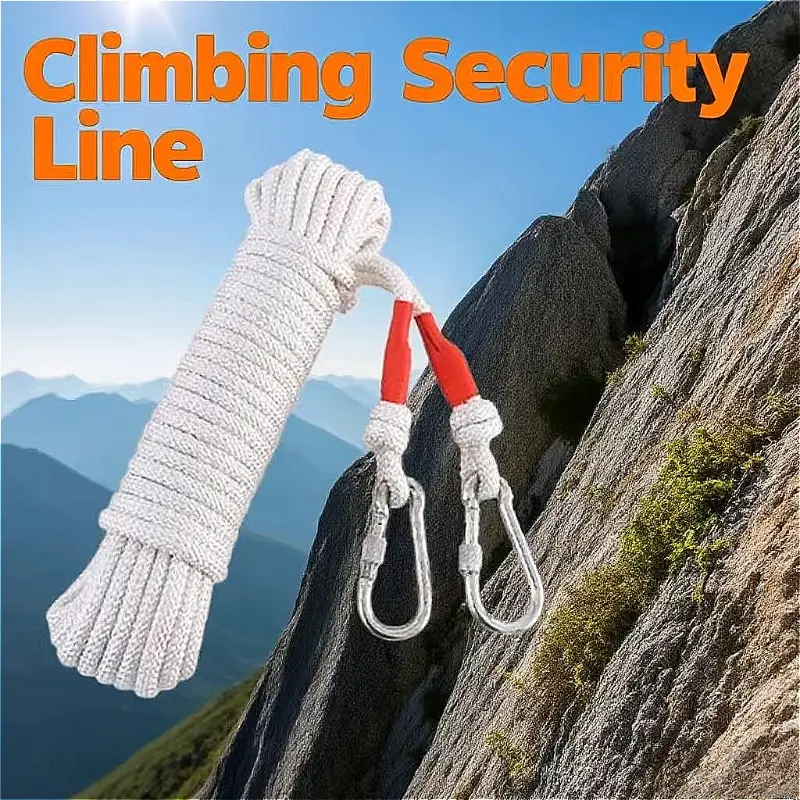 20m Safety Rope Tent Rope Clothesline Climbing Rope for Adults with Double Hook Durable for Rock Climbing and Outdoor Adventures