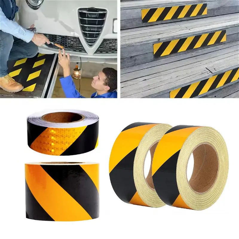 Black Yellow Reflective Tape Sticker Self-adhesive Car Safety Warning Reflective Film Truck Tape Road Marking Tape Accessories