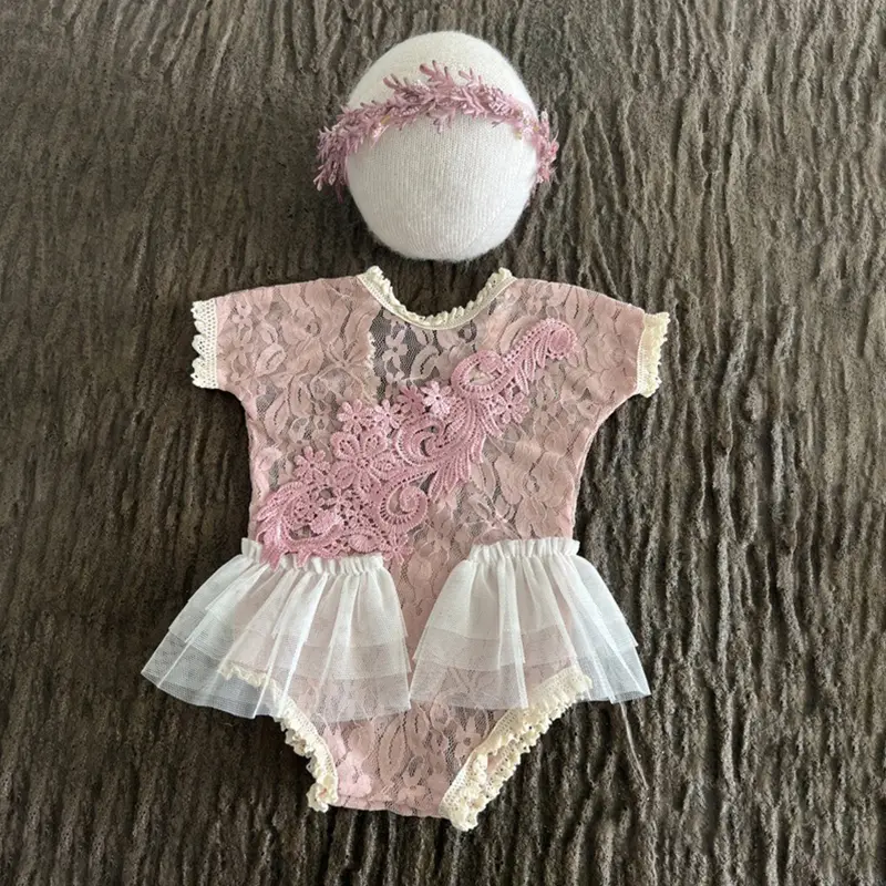 Newborn Baby Lace Dress Photography Prop Costume Headbands Hat 1 Month Princess Clothes Props Accessories Outfit Set for BABY
