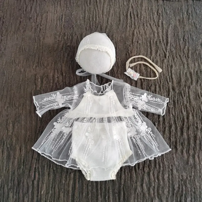 Newborn Baby Lace Dress Photography Prop Costume Headbands Hat 1 Month Princess Clothes Props Accessories Outfit Set for BABY