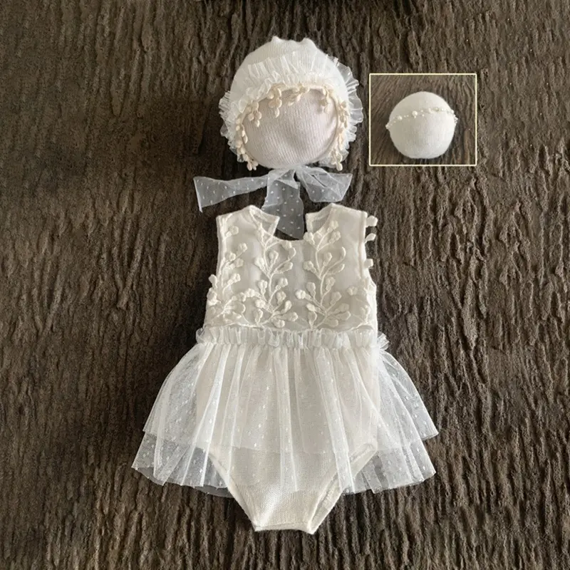 Newborn Baby Lace Dress Photography Prop Costume Headbands Hat 1 Month Princess Clothes Props Accessories Outfit Set for BABY