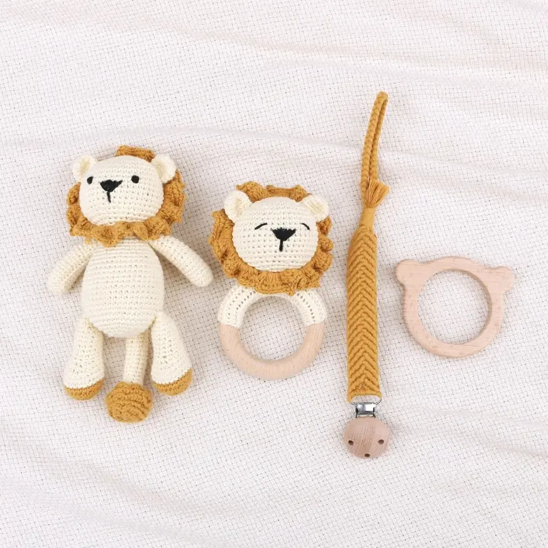 Baby Pacifier Clip Crochet-Lion  Chewable Teething Bracelet Soother Chain Boy Girl Teether Infant Shower Gift