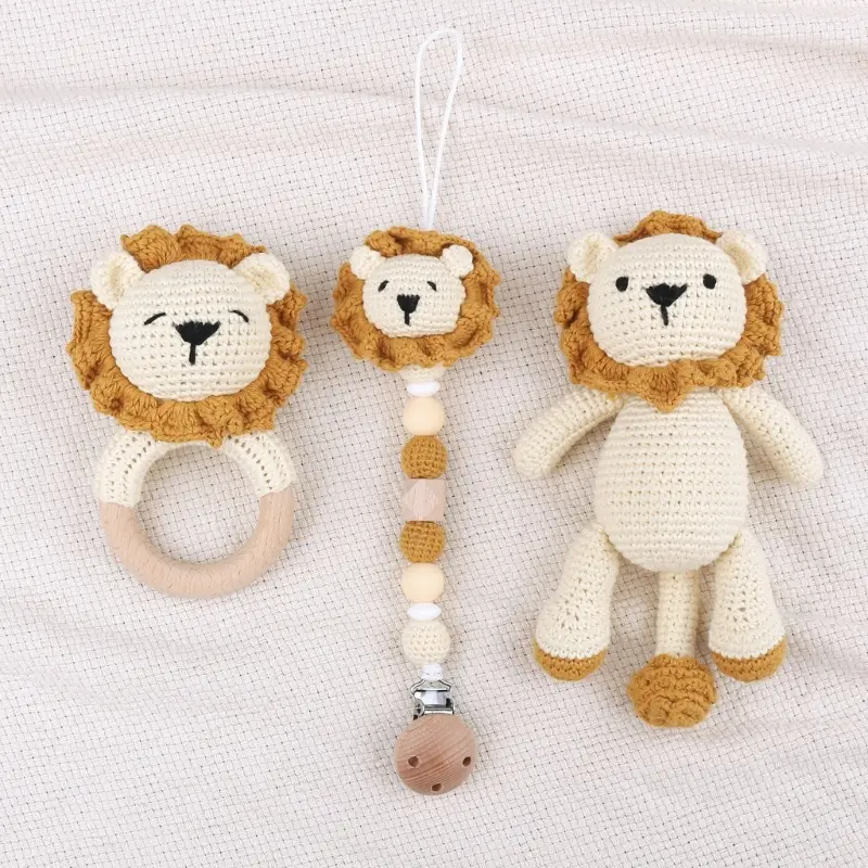 Baby Pacifier Clip Crochet-Lion  Chewable Teething Bracelet Soother Chain Boy Girl Teether Infant Shower Gift
