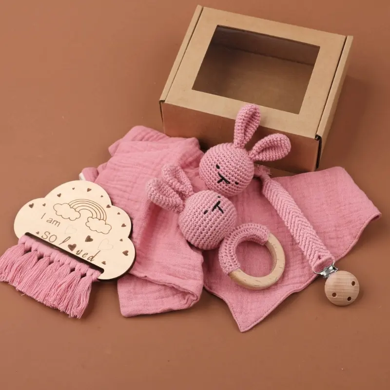 5 in 1 Baby Burp Cloth Pacifier Chain and Teether with Tassels Board Dropshipping