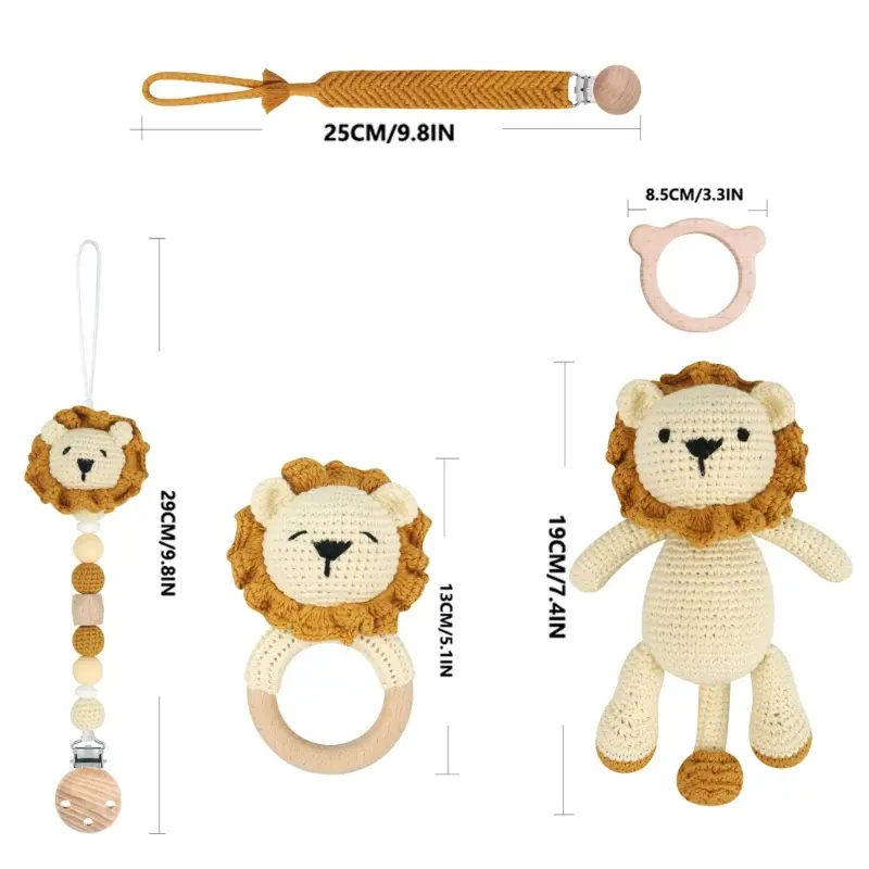 Baby Pacifier Clip Crochet-Lion  Chewable Teething Bracelet Soother Chain Boy Girl Teether Infant Shower Gift
