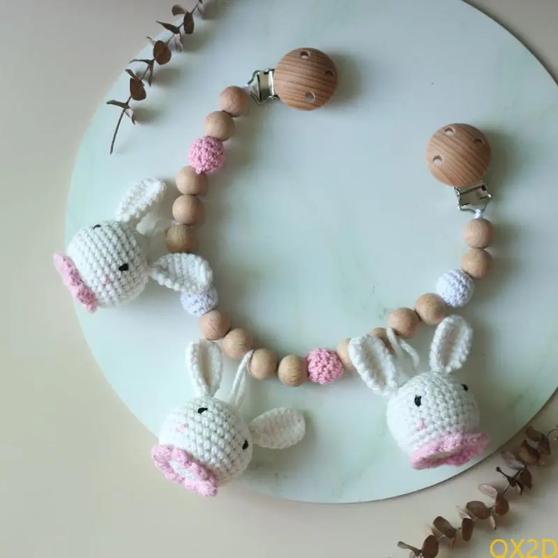 Baby Pram Stroller Hanging Pendant Rattle Pacifier Chain Clip Infants Wooden Teether Bracelet Nursing Chewing