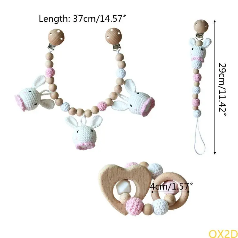 Baby Pram Stroller Hanging Pendant Rattle Pacifier Chain Clip Infants Wooden Teether Bracelet Nursing Chewing