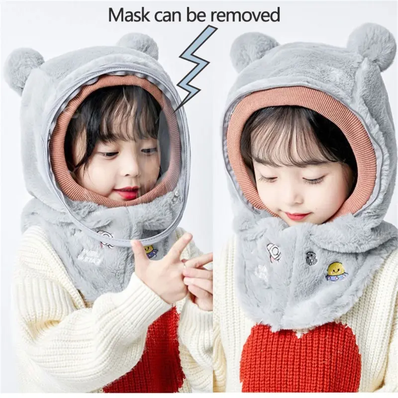 Soft & Warm Children Windproof Hood Mask Ears Kids Windproof Hood Mask Stylish Baby Hat Polyester for Boys Girls