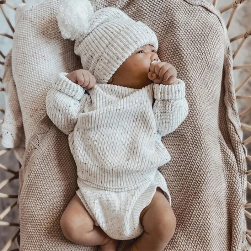 3Pcs Set Baby Jumpsuit Comfortable Newborns Romper Long Sleeve with Hat Socks