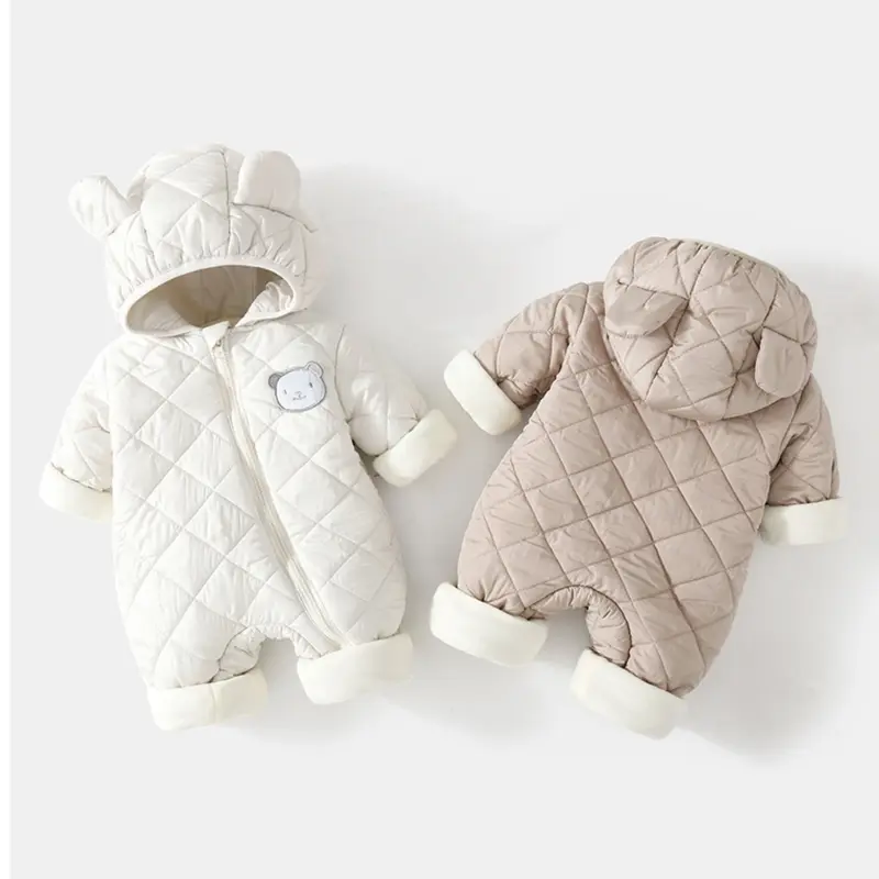 Baby Winter Clothes Newborns Girls Boys Jumpsuit with Soft Interrior, Thick Warm Outdoor Romper Solid Color Long Sleeve