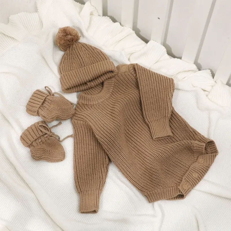 3Pcs Set Baby Jumpsuit Comfortable Newborns Romper Long Sleeve with Hat Socks