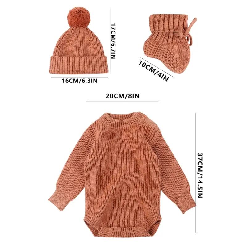 3Pcs Set Baby Jumpsuit Comfortable Newborns Romper Long Sleeve with Hat Socks