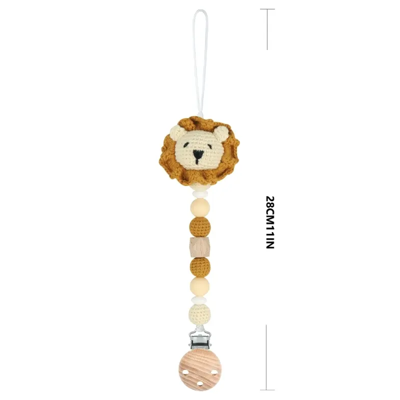Nursing Dummy Clip Teething Bead Crochet Lion Pacifier Clip Anti-Lost Teether Chain Baby Chewing Toy Clothes Decors Dropshipping