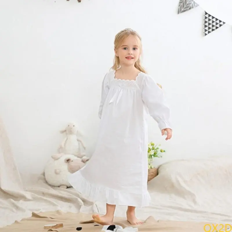Girls Breathable Cotton Princess Nightdress Adult Mother Sleep Dress Nightgown