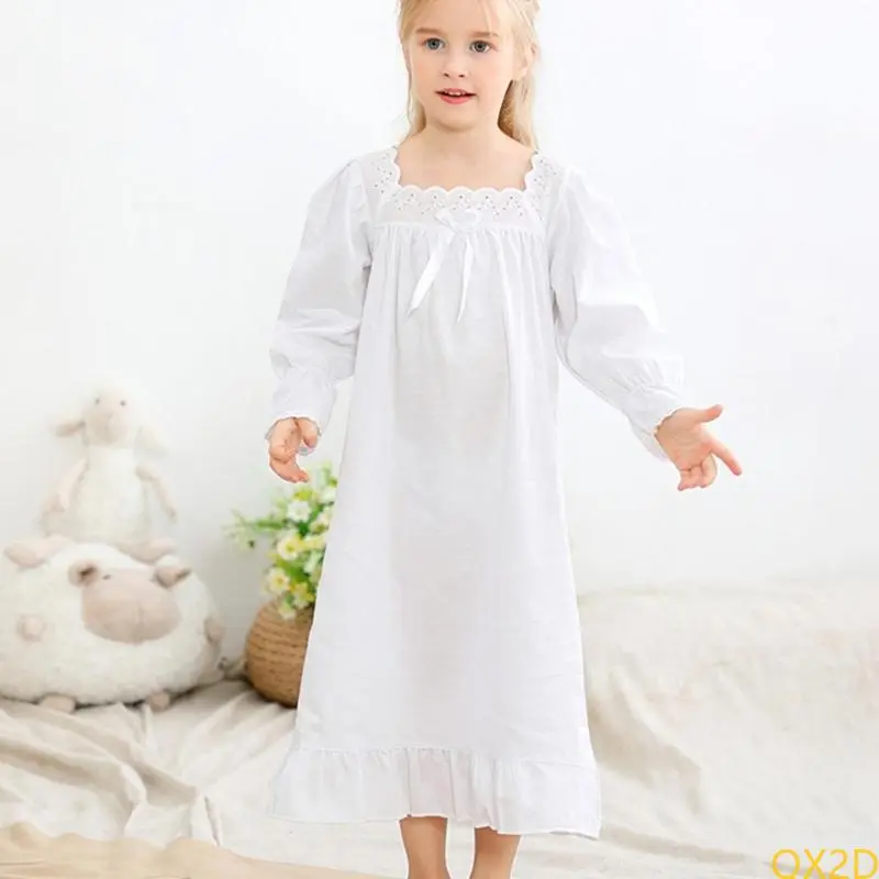 Girls Breathable Cotton Princess Nightdress Adult Mother Sleep Dress Nightgown