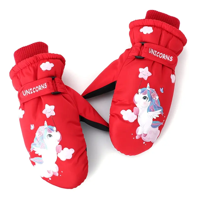 Kids Ski Gloves Waterproof Children Outdoor Gloves Cartoon  Print Cycling Gloves Anti-slip Mittens for Girls Boys Dropshipping