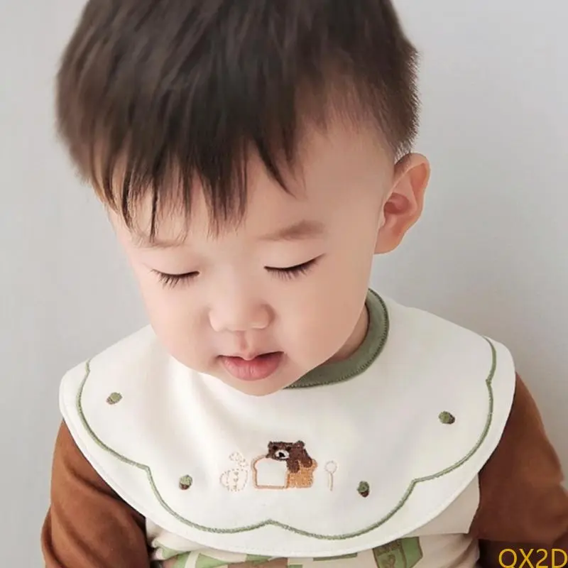 3pcs Waterproof Baby Bibs with Embroidery Cotton Newborns Bibs Lovely Pattern Newborns Bibs Portable Bibs for Boy Girls