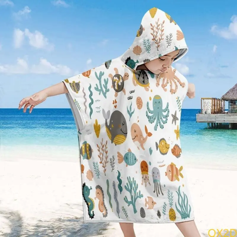 Cartoon Print Infants Bath Robe Children Kids Hooded Bathrobe Cloak Shower Towel Cotton Beach Towel Baby Bathing Towel