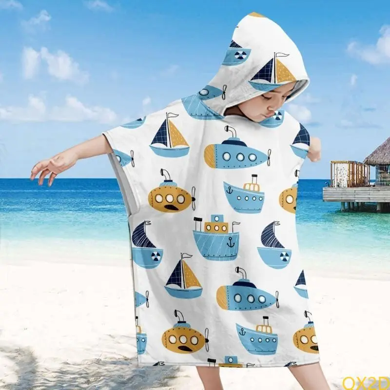 Cartoon Print Infants Bath Robe Children Kids Hooded Bathrobe Cloak Shower Towel Cotton Beach Towel Baby Bathing Towel
