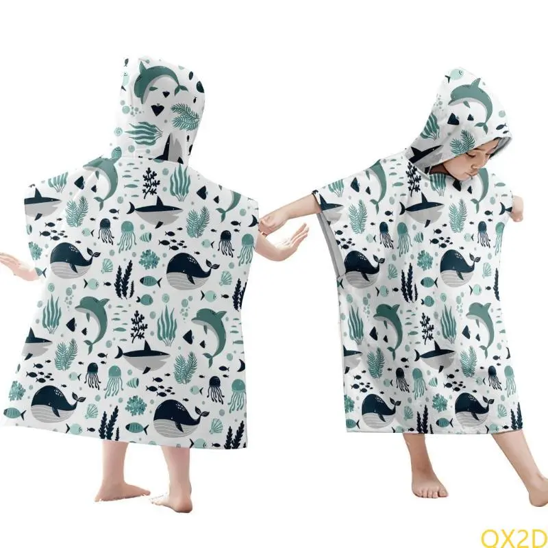 Cartoon Print Infants Bath Robe Children Kids Hooded Bathrobe Cloak Shower Towel Cotton Beach Towel Baby Bathing Towel