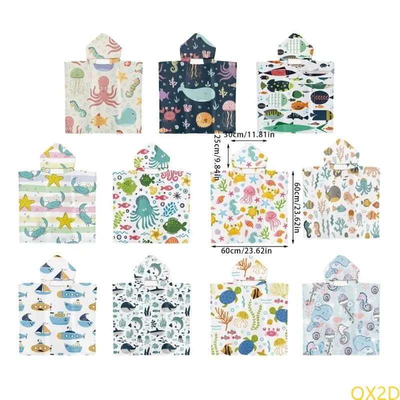 Cartoon Print Infants Bath Robe Children Kids Hooded Bathrobe Cloak Shower Towel Cotton Beach Towel Baby Bathing Towel