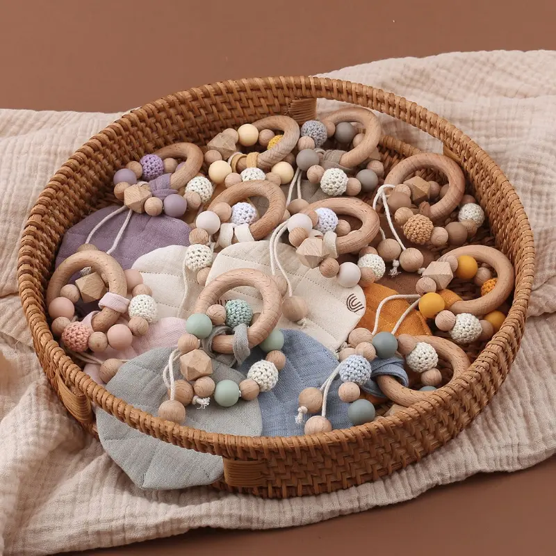 Leaf  Ring Teether, Baby Wooden Rattle and Teether Beech Lovely Dear Shape Teething Of Kids Products Dropshipping