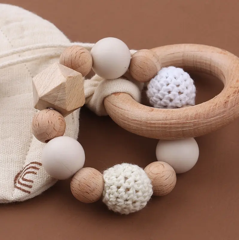Leaf  Ring Teether, Baby Wooden Rattle and Teether Beech Lovely Dear Shape Teething Of Kids Products Dropshipping