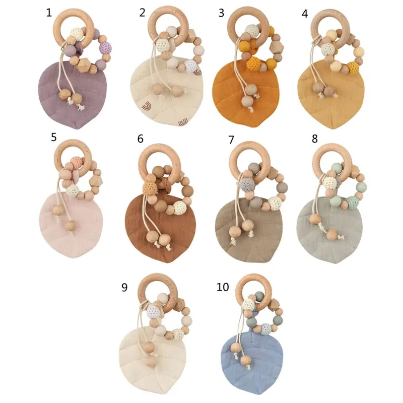 Leaf  Ring Teether, Baby Wooden Rattle and Teether Beech Lovely Dear Shape Teething Of Kids Products Dropshipping