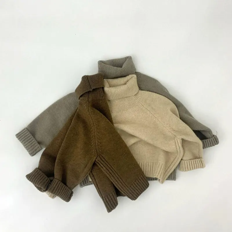 Children Turtleneck Sweater Knitted Pullover Sweater Winter Warm Slip Over Outfit Long Sleeves Hoodies for Kids Age 1-6T