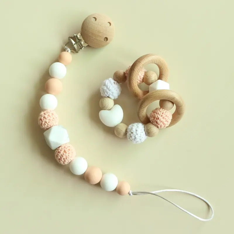3-in-1 Teething Toy for Baby Crochet Rabbit Dummy Chain Handbell Rattle for Babies Crib Pendant Safety Infant  Toy Dropshipping