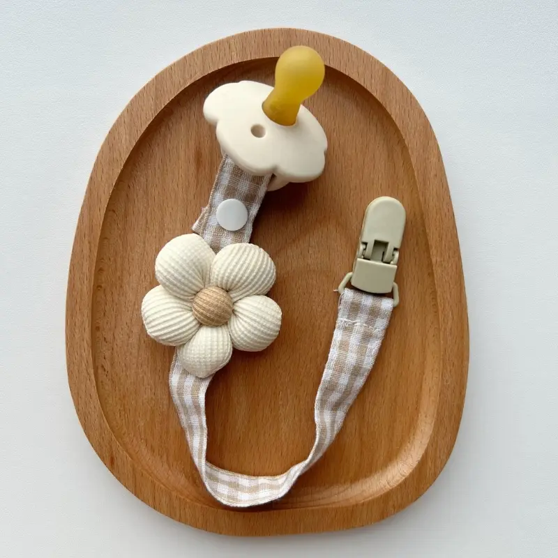 Neutral Pacifier Clips Set with Pacifier Holder Baby Teether Ring Crochet Baby Dolsl for Babies Boy Girl Christmas Gift