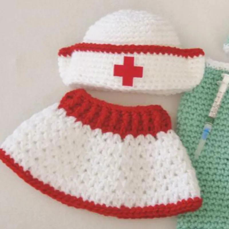 Nurse Uniform Costume Photography Props Baby  Outfits with Hat Skin-Friendly Clothes for Newborns 0-12Month 2Pcs Dropshipping