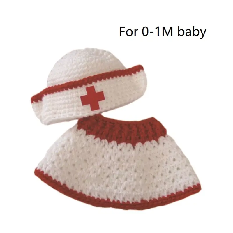 Nurse Uniform Costume Photography Props Baby  Outfits with Hat Skin-Friendly Clothes for Newborns 0-12Month 2Pcs Dropshipping