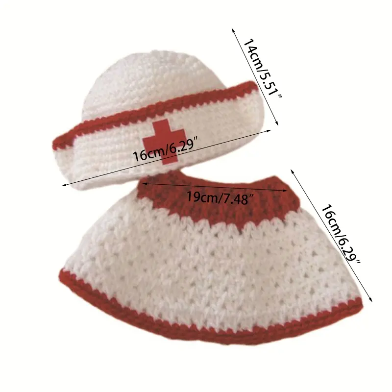 Nurse Uniform Costume Photography Props Baby  Outfits with Hat Skin-Friendly Clothes for Newborns 0-12Month 2Pcs Dropshipping