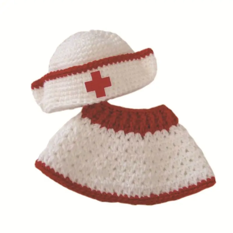 Nurse Uniform Costume Photography Props Baby  Outfits with Hat Skin-Friendly Clothes for Newborns 0-12Month 2Pcs Dropshipping