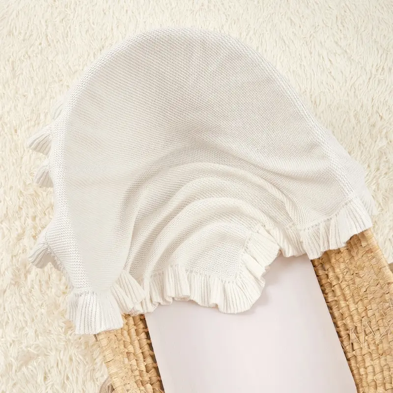 Baby Blanket for Newborns Cotton Ruffle Knitted Wrap Towel Soft and Breathable Bed Blanket for Autumn Winter 75x95cm