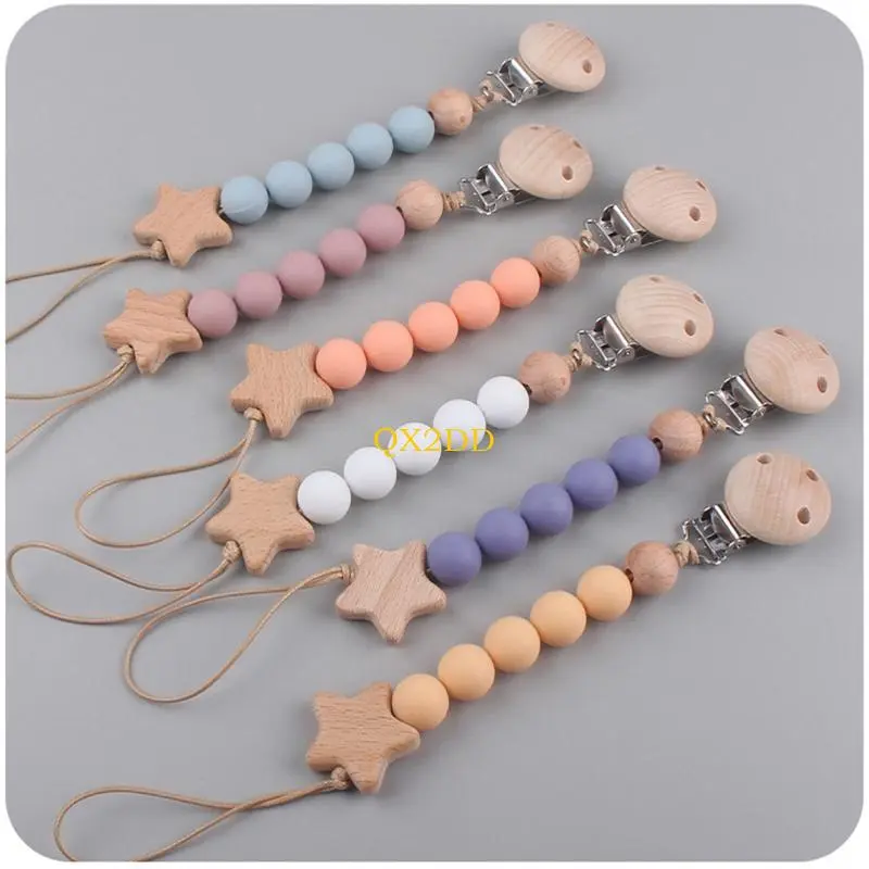 Pacifier Clips Baby Girl Pacifier Holders Silicone Clip with Teething Beads Soother Chains Nipple Holder