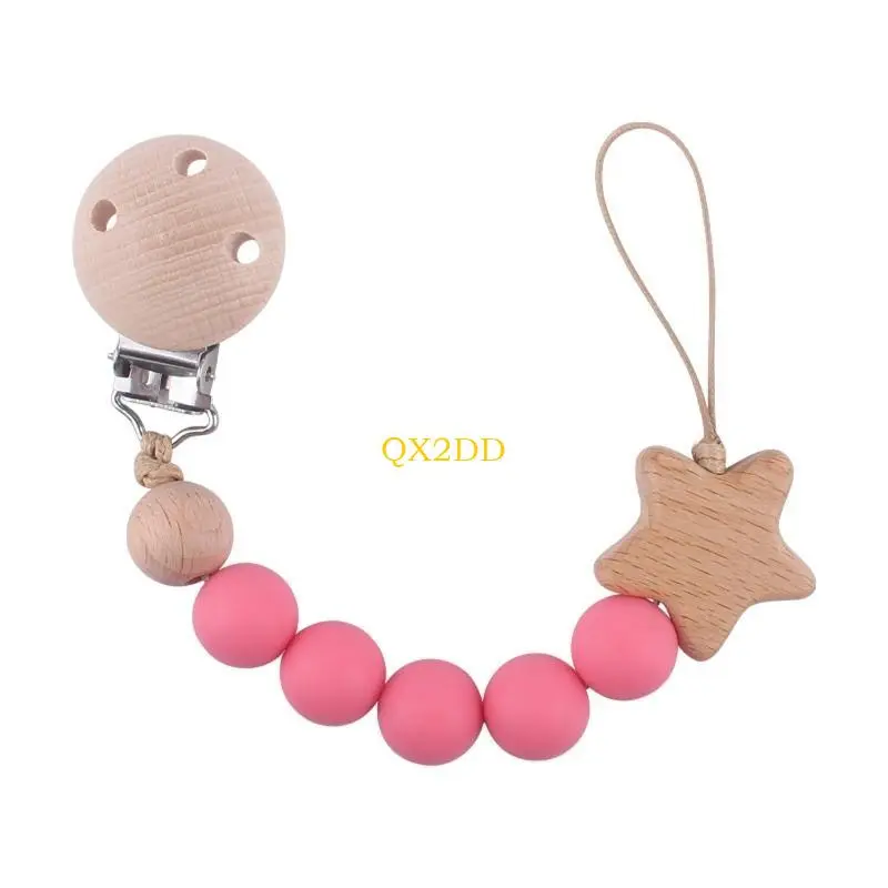 Pacifier Clips Baby Girl Pacifier Holders Silicone Clip with Teething Beads Soother Chains Nipple Holder