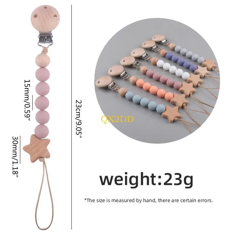 Pacifier Clips Baby Girl Pacifier Holders Silicone Clip with Teething Beads Soother Chains Nipple Holder