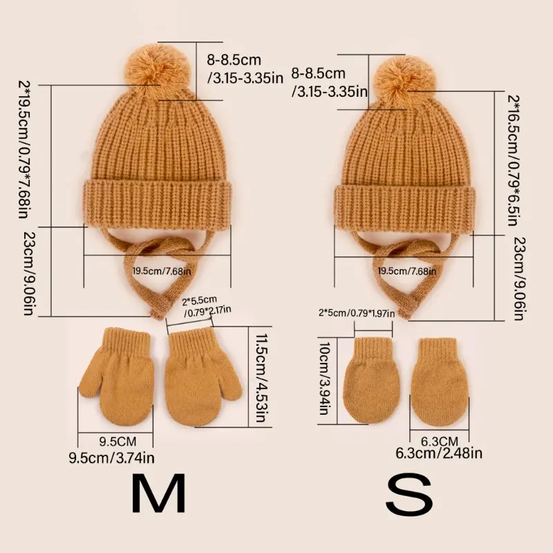 2Pcs Baby Warm Hat and Gloves Set Comfortable Daily Party Wear Bonnet Mitts for Boys Girls 0-3 Year